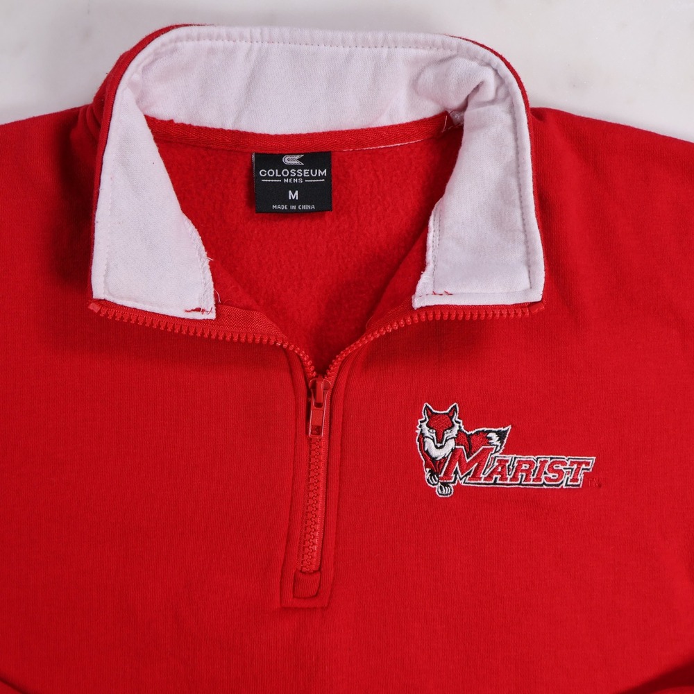 Colosseum Mens Marist Red Foxes Quarter Zip Sweatshirt Red Medium Embroidered